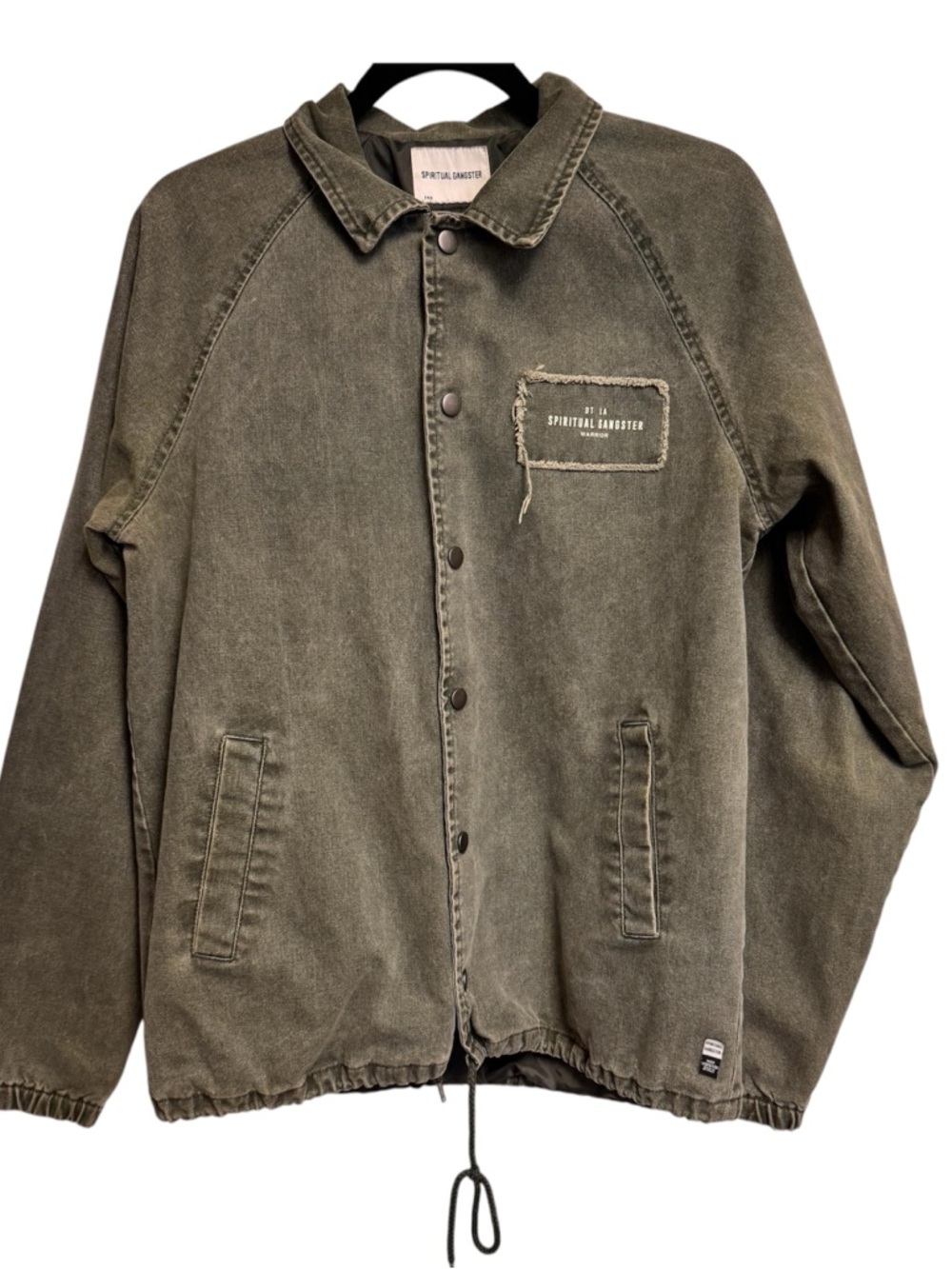 Spiritual Gangster DT LA Army Green Warrior Jacket Distressed Mens S Oversized